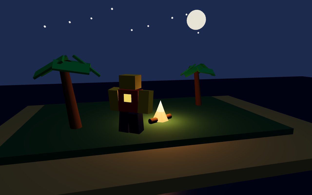 方塊小人在夜裡的營火旁靜靜坐著、四周是溫暖的光(課程場景 3D 渲染示意)——約定書真正守住的不是罰則,而是一段全家都算數、也都遵守的共同時光